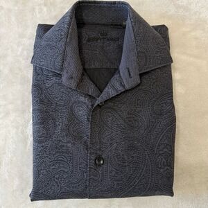 Bertigo Mens Dress Shirt Paisley Button Down Long Sleeve‎ Gray Patterned